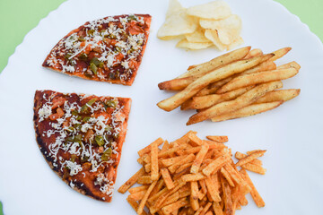Indian fasting upwas items eaten during fesivals as religious belief. Snacks like potato chips,...