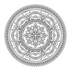 Circular pattern in form of mandala with flower for Henna, Mehndi, tattoo, decoration. Decorative ornament in ethnic oriental style. Outline doodle hand draw vector illustration.