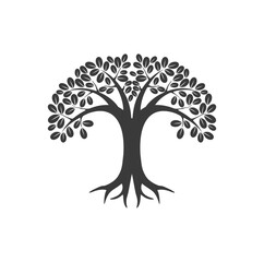 Abstract tree silhouette with circular shape, tree logo design inspirations.