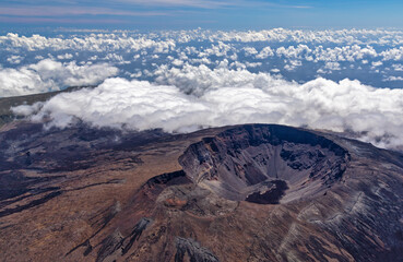Aerial view of the volcano Piton de la Fournaise at island La Reunion
