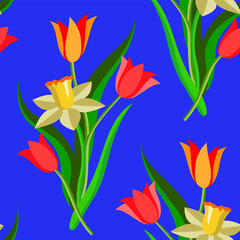 Springflower bouquet seamless pattern, vector graphic.