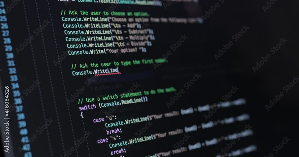 Wall mural text on laptop screen. the programmer writes the code.coding program programming developer compute w