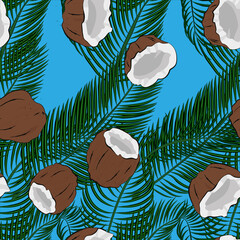 beautiful vector seamless pattern coconut and coconut palm leaves