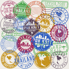 Pak Kret Thailand Set of Stamps. Travel Stamp. Made In Product. Design Seals Old Style Insignia.
