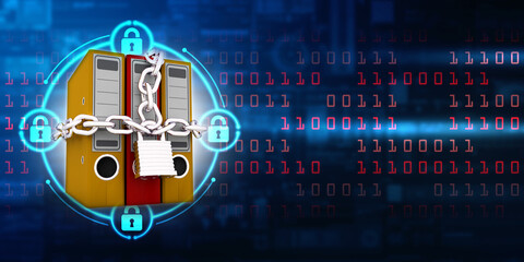 3d illustration Office folders with security padlock
