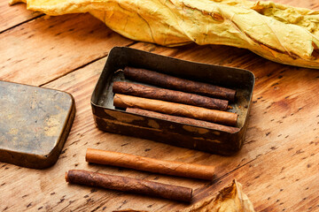 Cigarillos and tobacco leaf
