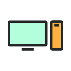 Vector illustration of high-tech technology coloured icon. Personal computer icon.