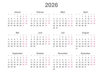 Kalender 2026, Querformat