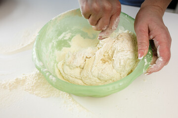 homemade dumplings in the kitchen without decorations. making dumplings with minced pork, beef and chicken