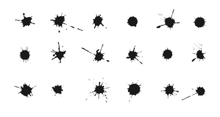 Vector Ink blots and splashes. Collection of handdrawn blobs, drops and spatters