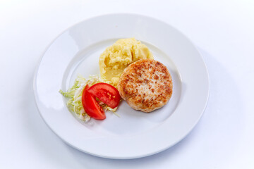 cutlet with mashed potato and salad