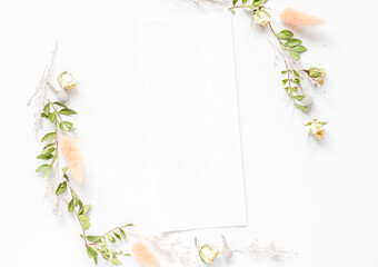 calligraphy floral pattern top view mock up