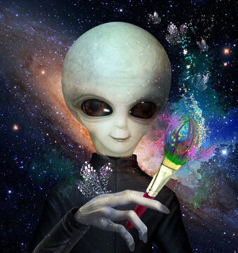 The representative of the supreme mind, who creates the world and the universe. Alien artist, creator. 3 d illustration.
