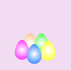 colorful Easter eggs on a delicate pink background, template for greeting card design, banner