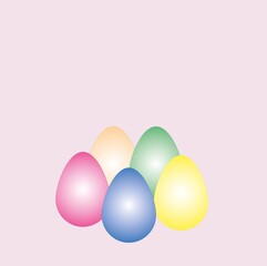 colorful Easter eggs on a delicate pink background, template for greeting card design, banner