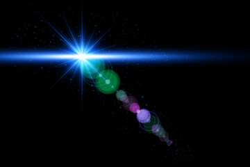 Abstract of blue lighting digital lens flare in black background