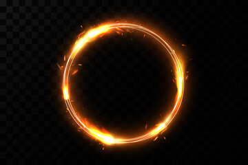 Golden circle with fire effects.Light effect.Vector