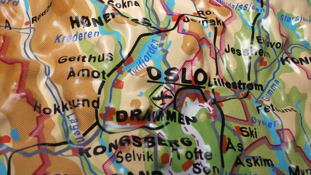 Topographical map showing journey from Stockholm to Oslo.