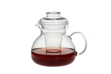 Glass teapot with tea isolated on white background