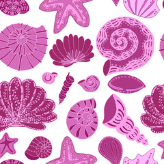 seamless pattern seashells and stars