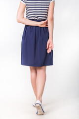 woman in dress with handbag