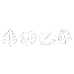 Set of monstera leaves line art. Contour drawing. Modern decor. tropic leaves. Vector illustration for home decor such as posters, wall art, tote bag or t-shirt print, sticker, mobile case