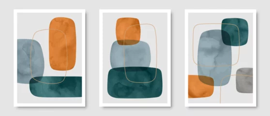 Eine Reihe trendiger zeitgenössischer abstrakter kreativer minimalistischer handgemalter Kompositionen für Wanddekoration, Postkarten- oder Broschüren-Cover-Design im Vintage-Stil. EPS10-Vektor. © vecarto