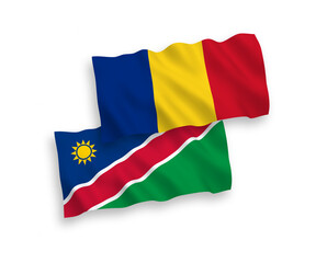 Flags of Romania and Republic of Namibia on a white background