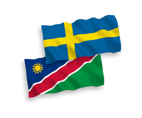 Flags of Sweden and Republic of Namibia on a white background