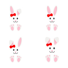 Cute kawaii rabbit face.Rabbit for a girl with a red bow.