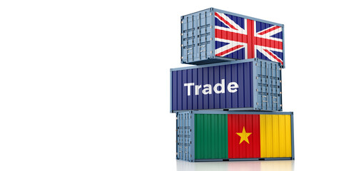 Fototapeta na wymiar Freight containers with United Kingdom and Cameroon flag. 3D Rendering 