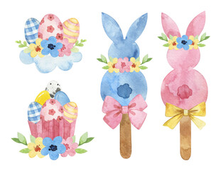 Easter watercolor clipart, Easter eggs, easter bunnies, Spring holiday clipart