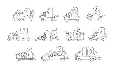 Obraz premium Cartoon icons set with cars and numbers.