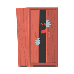 Spooky Monster or Ghost as Grotesque Creature with Terrifying Appearance Sitting in Wardrobe Vector Illustration