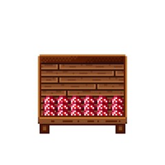Vegetable shop pixel art. Mushrooms in a wooden crate. Mushrooms, food pixel art icon isolated on white background. Mushroom stall. Showcase with vegetable waste. Vector illustration.