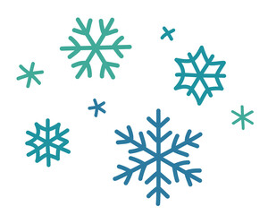 Set of cute cartoon snowflakes. Blue flakes of snow. Hand draw doodle style. Сontours isolated on a white background. For Web page fill, wallpaper, textile, fabric,  packaging, flyers, card. Vector.