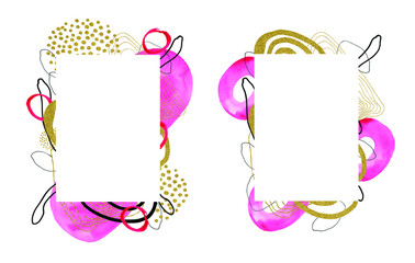 Abstract art frame with watercolor stain elements vector. Painting brush texture decoration with art acrylic poster design.