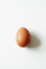 minimalism food photography, raw fresh brown egg on white background