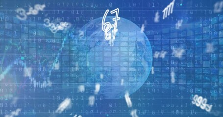 Animation of financial data processing and numbers changing over globe - Powered by Adobe