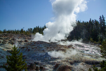 The geothermal areas of Yellowstone include several geyser basins. West thumb is on the shores of Yellowstone Lake
