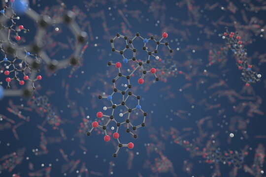 Molecule Of Vinblastine. Molecular Model, Science Related 3d Rendering