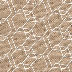 Obraz premium Seamless burlap with white paint pattern overlay. High quality illustration. Real burlap fabric texture with digital pattern on top for print in various surface design uses. Great for interiors.