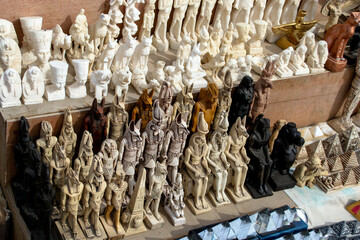 Cairo, Egypt - 09 Feb 2021.Sale of souvenirs around near Great pyramids of ancient Egypt in Giza,...