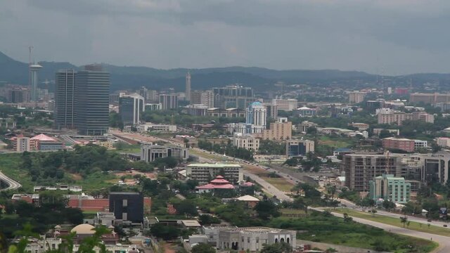 Business district in Abuja, Nigeria, static medium shot