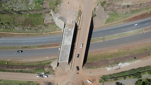 Road interchange in Kibera kenya, Cars moving in the interchange of Kibera kenya. A road bridge connecting Kibera and Langata nairobi kenya.