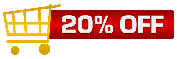 Discount Twenty Percent Off Red Yellow Shopping Cart Horizontal 