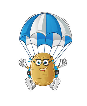 recommend clip art: potato skydiving character. cartoon mascot vector