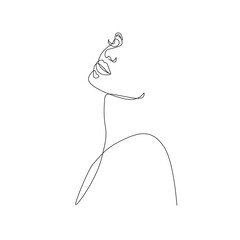 Continuous Line Drawing of Woman Face, Fashion Minimalist Concept, Woman Beauty Drawing, Vector Illustration. Good for Prints, T-shirt, Banners, Slogan Design Modern Graphics Style
