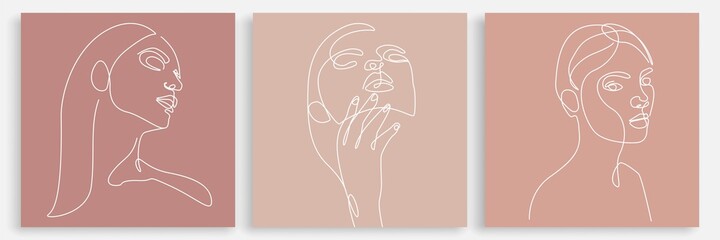 Abstract Faces One Line Drawing Set. Creative Contemporary Abstract Line Drawing. Modern Abstract Faces. Vector Minimalist Design for Wall Art, Print, Card, Poster.