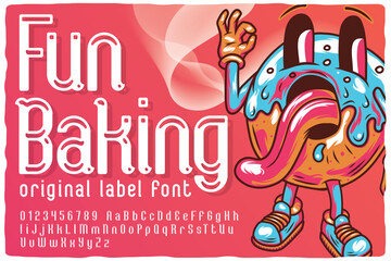 Vintage label font named Fun Baking. Retro typeface with letters and numbers for any your design like posters, t-shirts, logo, labels etc.